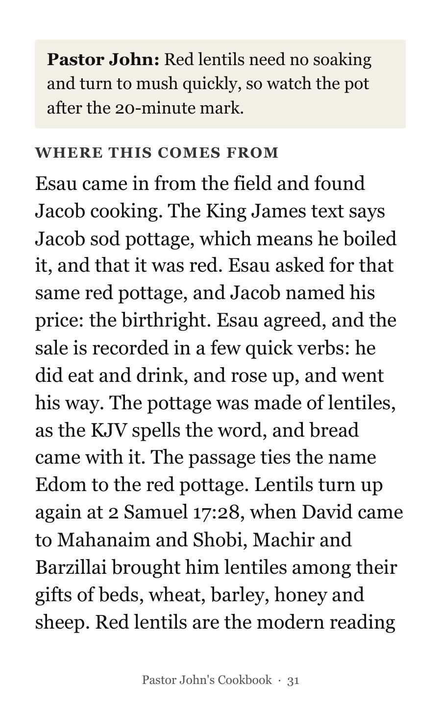 Page 31: Pastor John's note and the story of the passage